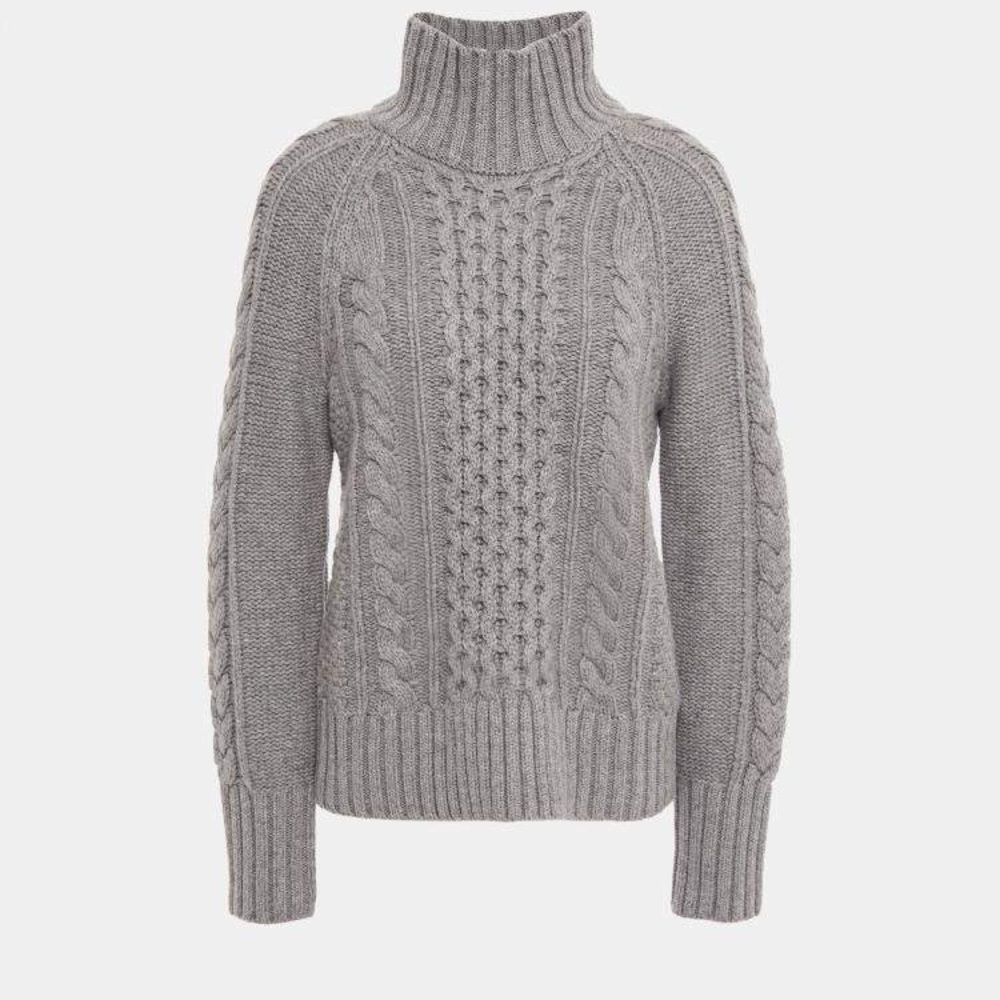 Burberry Light Gray Cowl Turtleneck Sweater with Cable Knit Design
